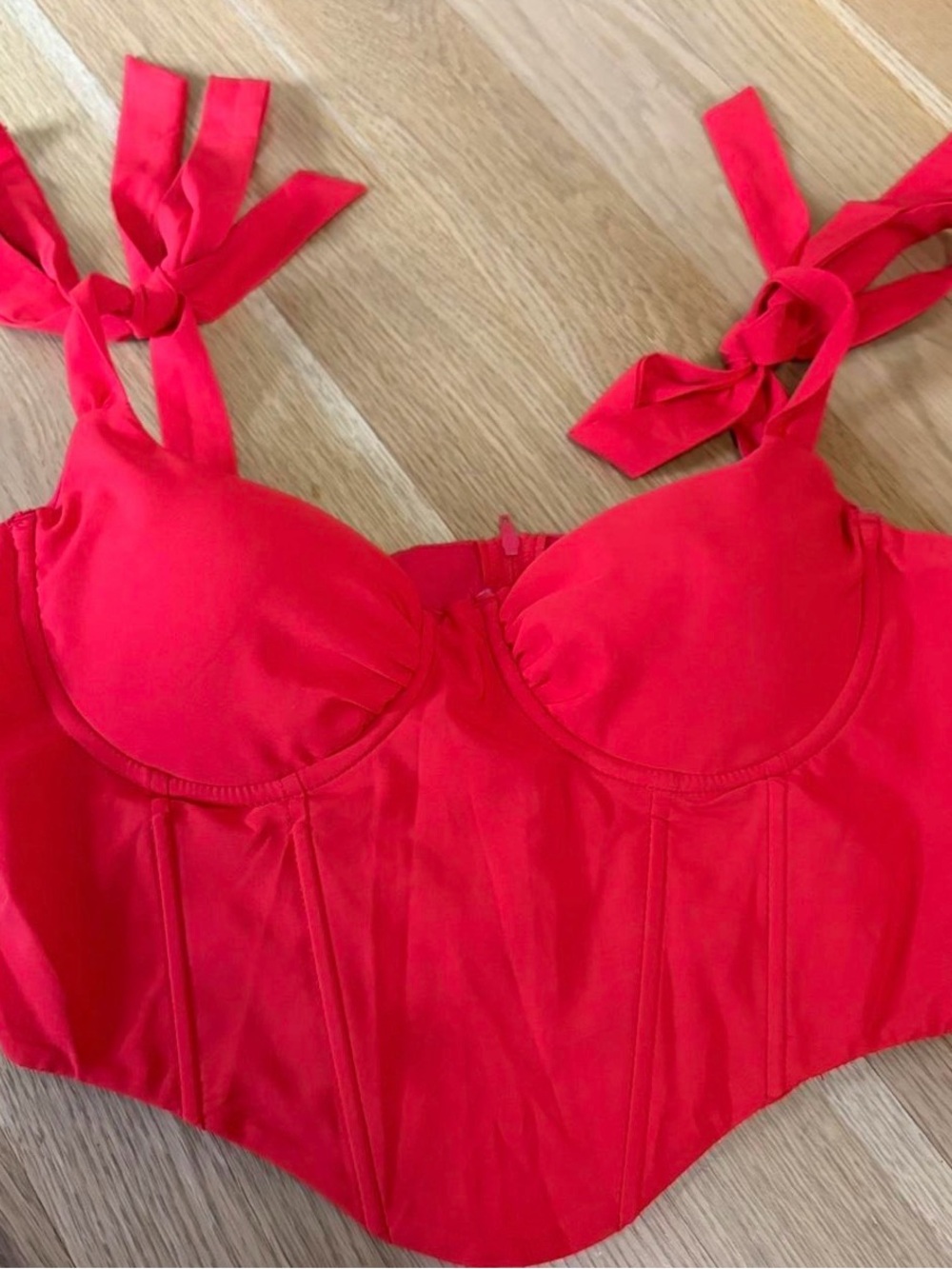 Tie-Strap Bustier Crop Top in Bright Red